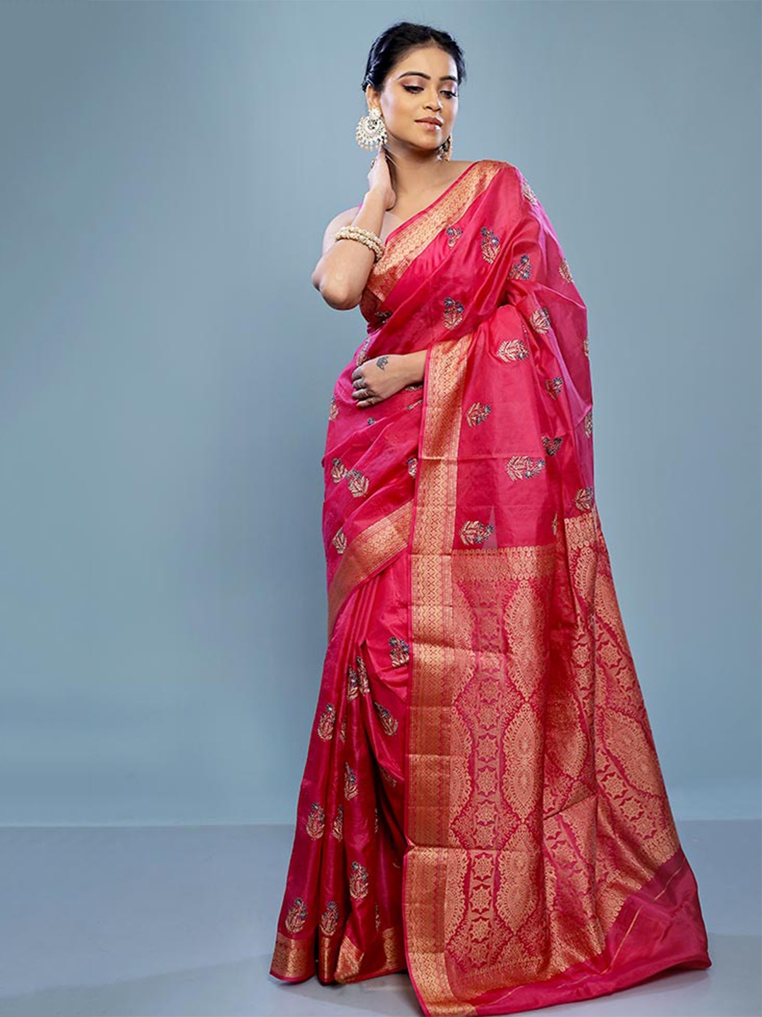 

AllSilks Ethnic Motifs Woven Design Zari Saree, Pink