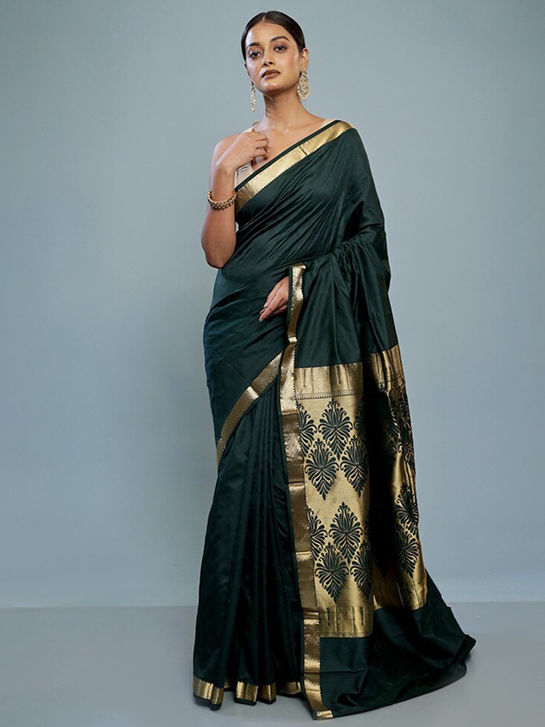 

AllSilks Pure Silk Kanjeevaram Saree, Green