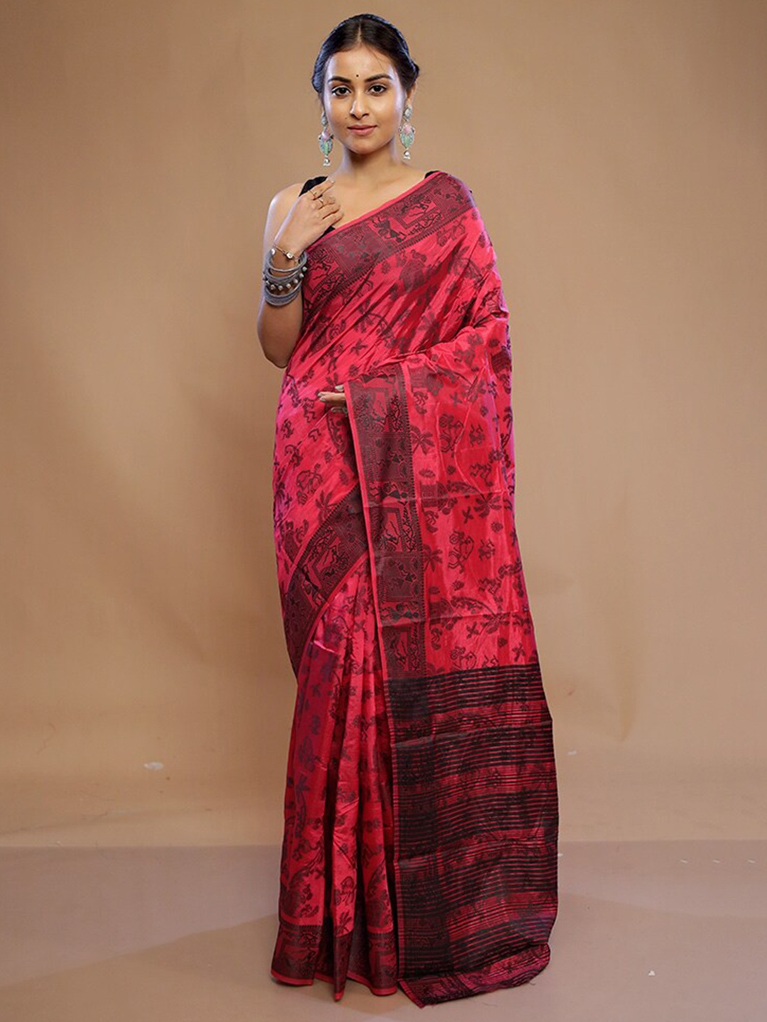 

AllSilks Warli Printed Saree, Pink