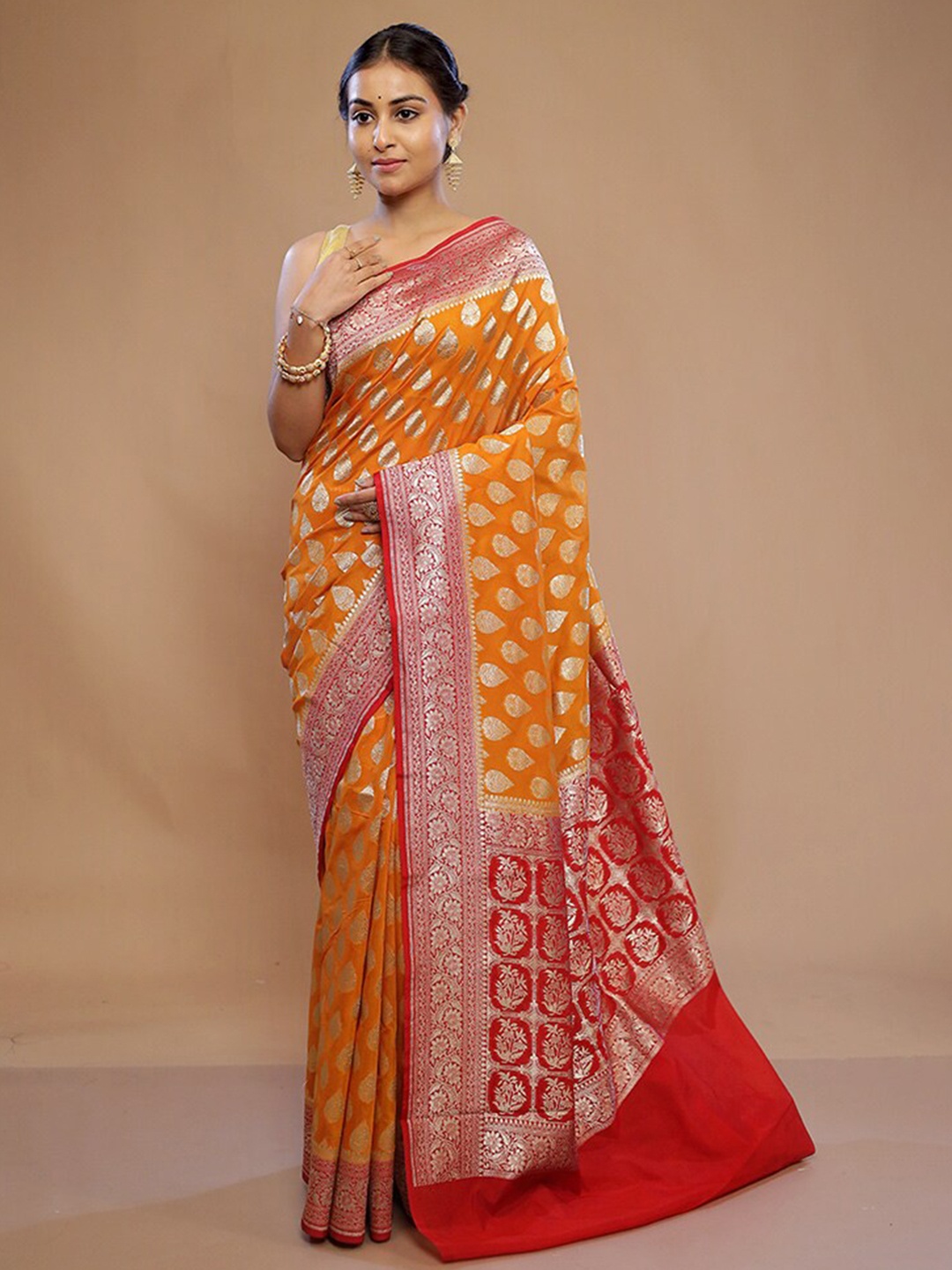 

AllSilks Yellow Silk Blend Saree