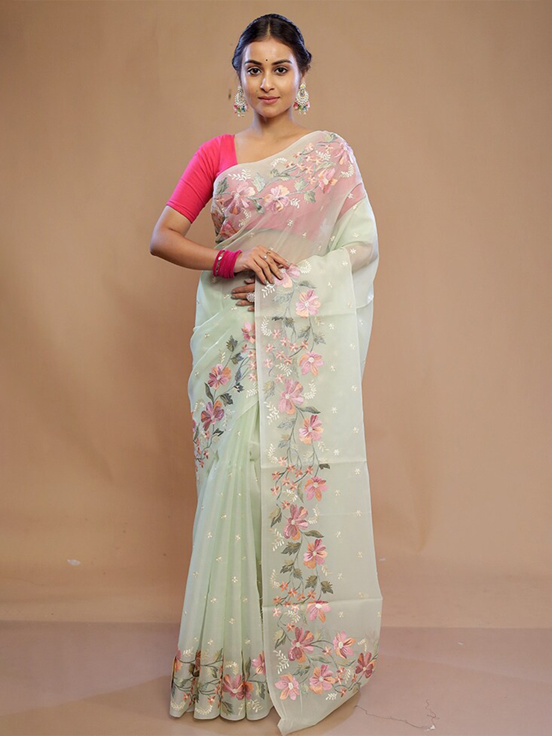 

AllSilks Green Organza Saree