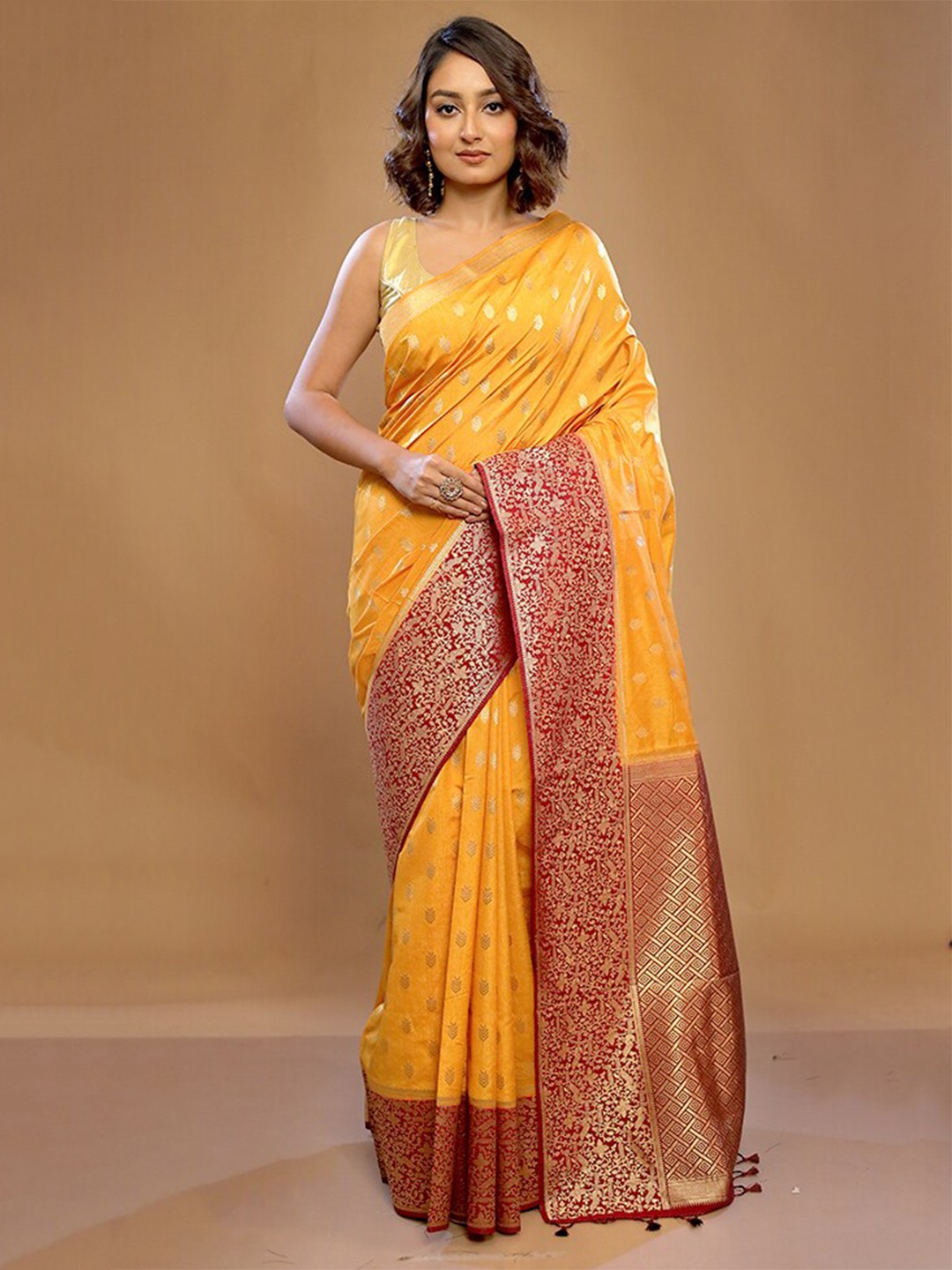 

AllSilks Yellow Silk Blend Saree
