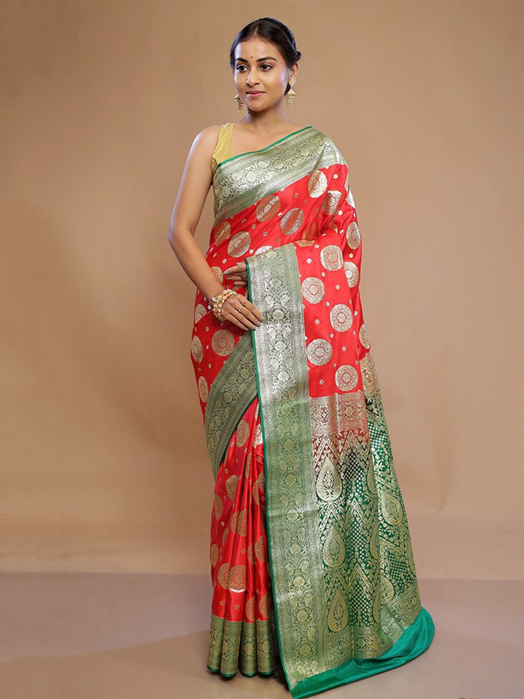 

AllSilks Ethnic Motifs Woven Design Zari Detail Banarasi Saree, Red