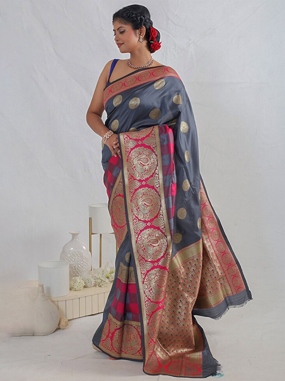 

AllSilks Ethnic Motifs Woven Design Saree, Grey