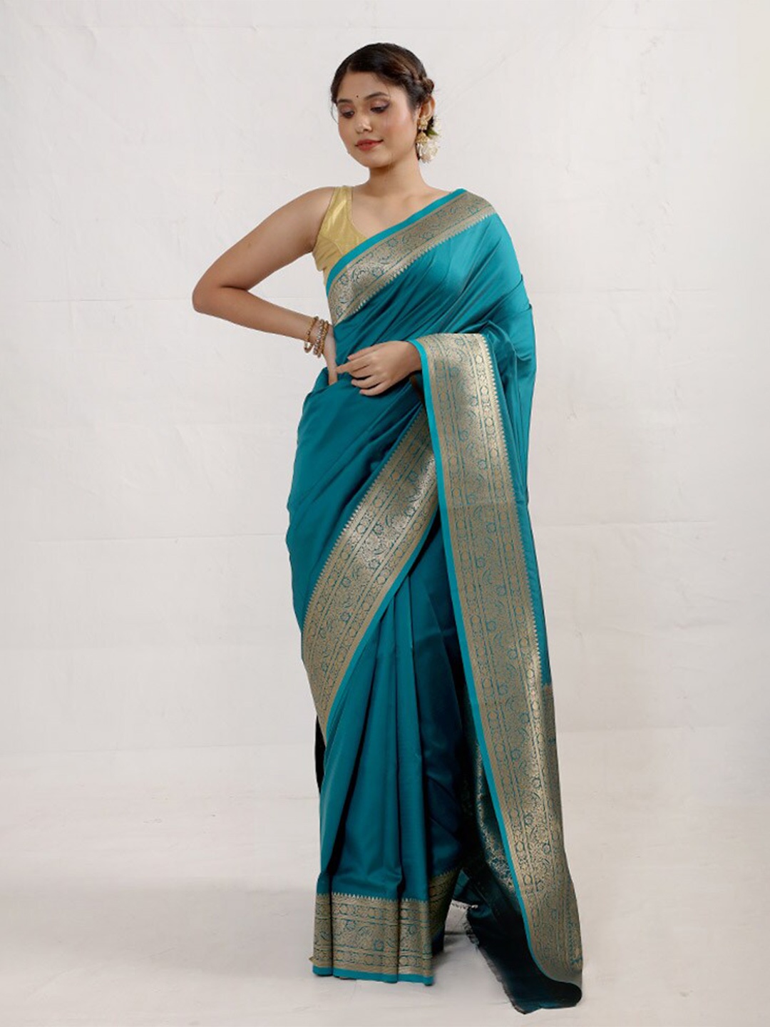 

AllSilks Blue Silk Blend Saree
