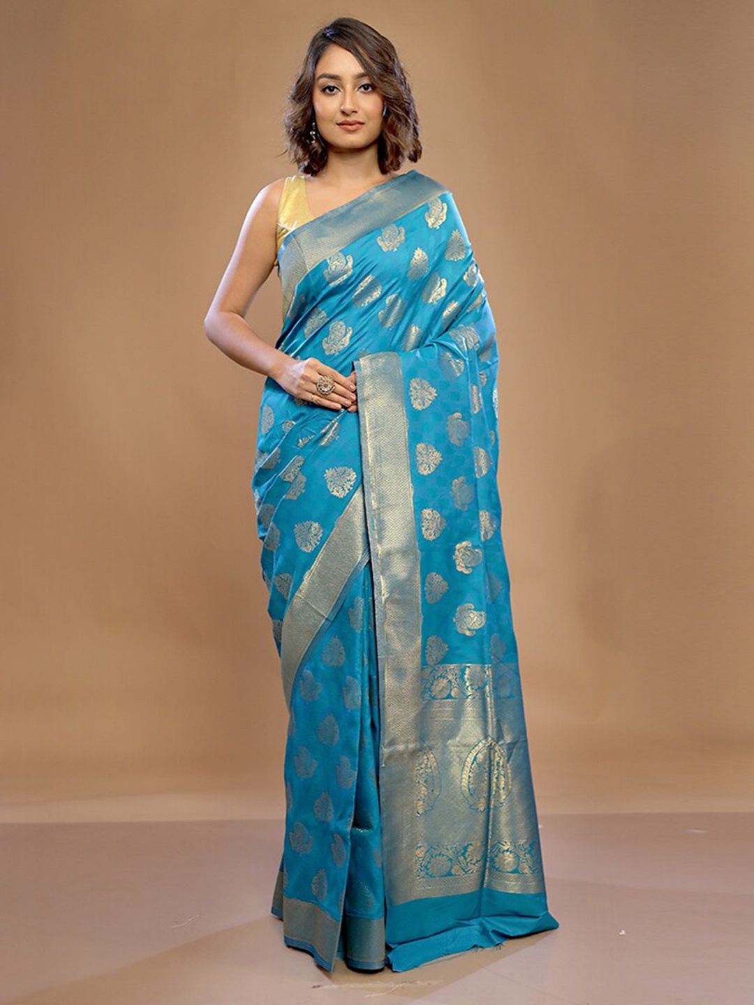 

AllSilks Blue Silk Blend Saree