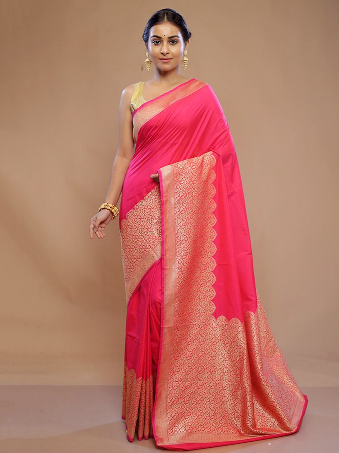 

AllSilks Zari Pure Silk Saree, Pink