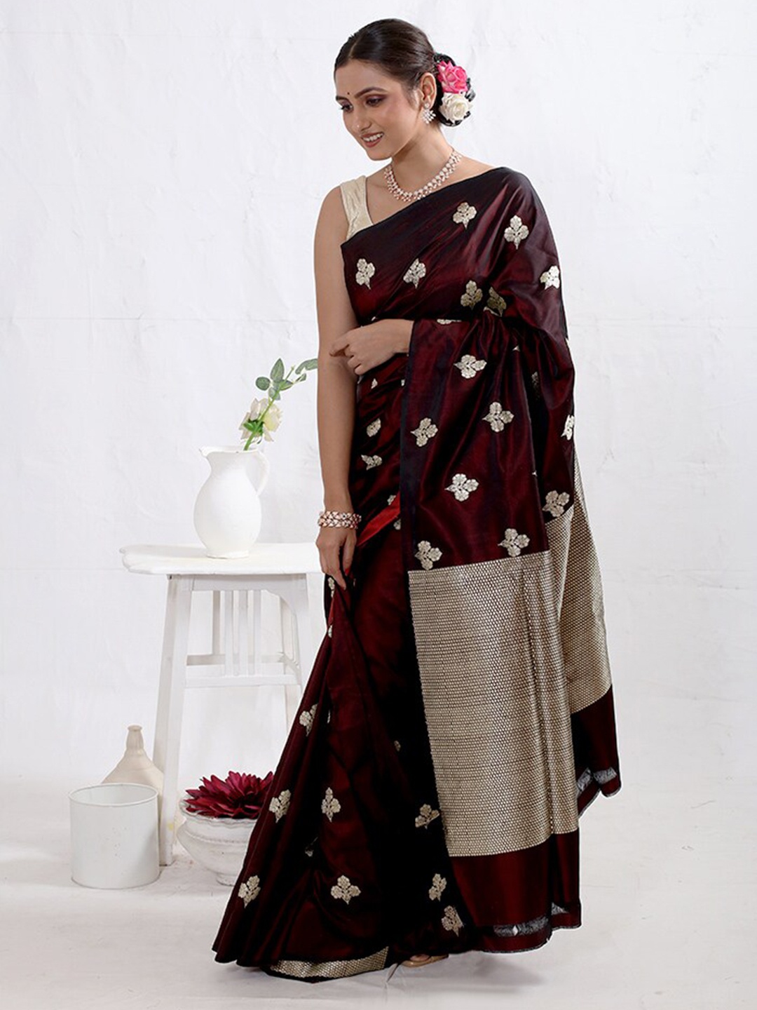 

AllSilks Ethnic motifs Woven Designed Pure Silk Saree, Maroon