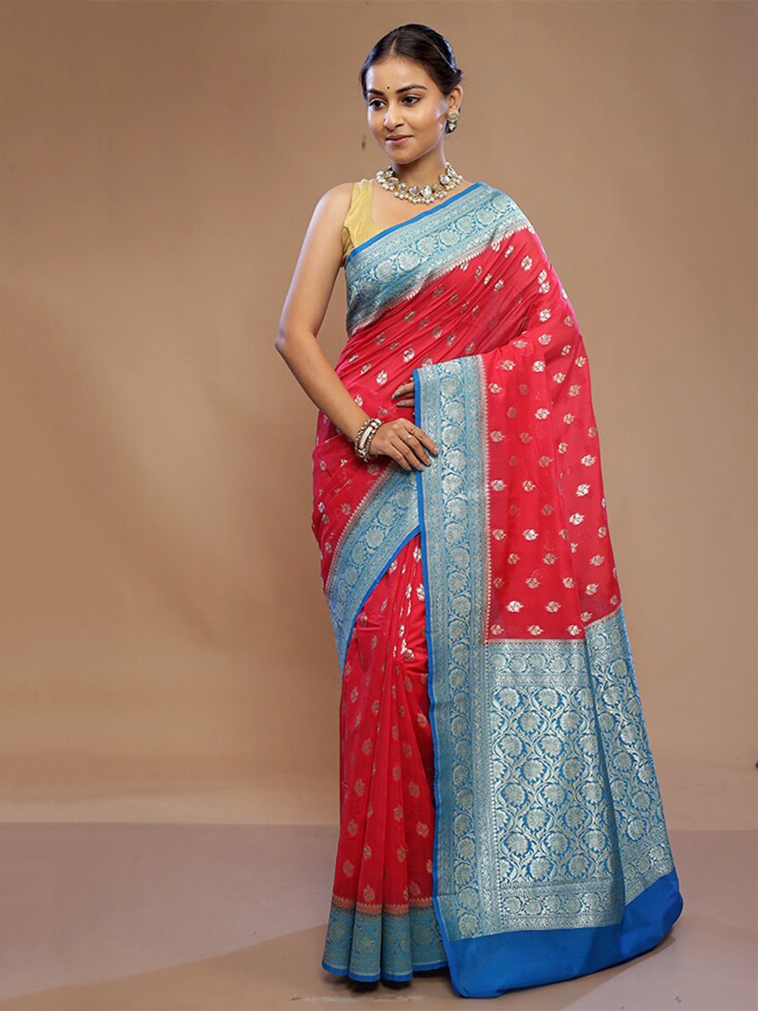 

AllSilks Ethnic Motifs Woven Designed Saree, Red