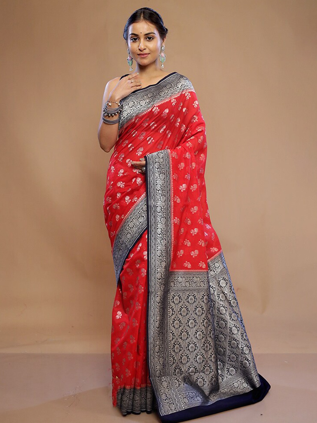 

AllSilks Ethnic Motifs Woven Design Zari Saree, Red