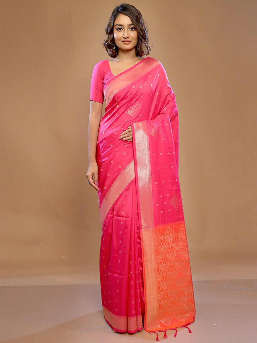 

AllSilks Pink Silk Blend Saree