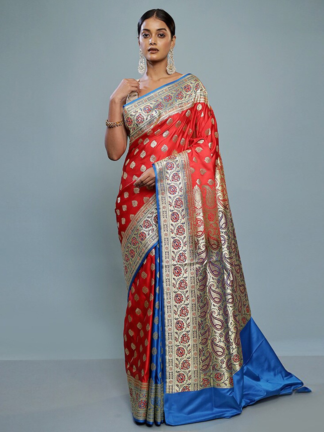 

AllSilks Ethnic Motifs Woven Design Zari Banarasi Saree, Red