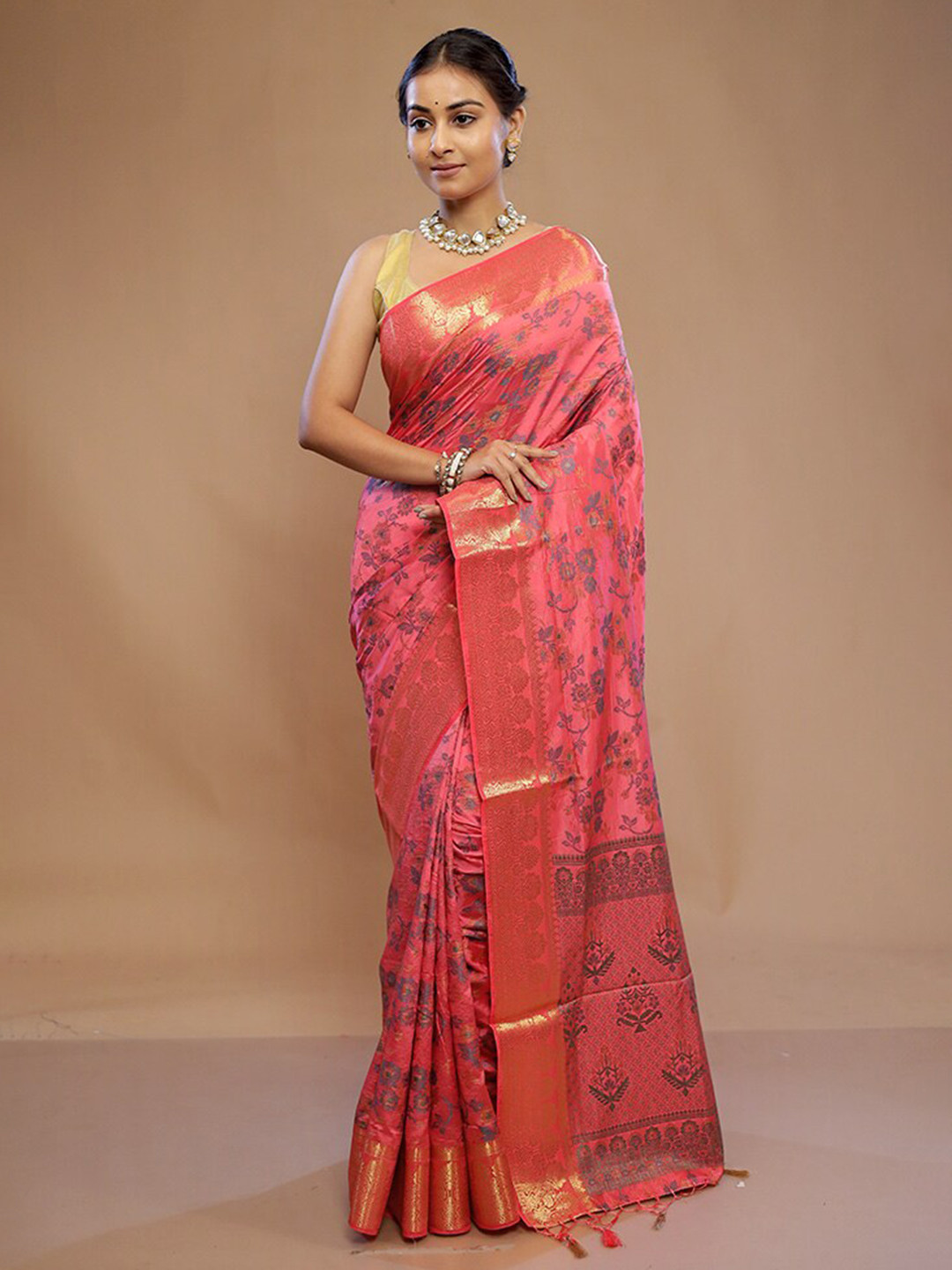 

AllSilks Pink Silk Blend Saree