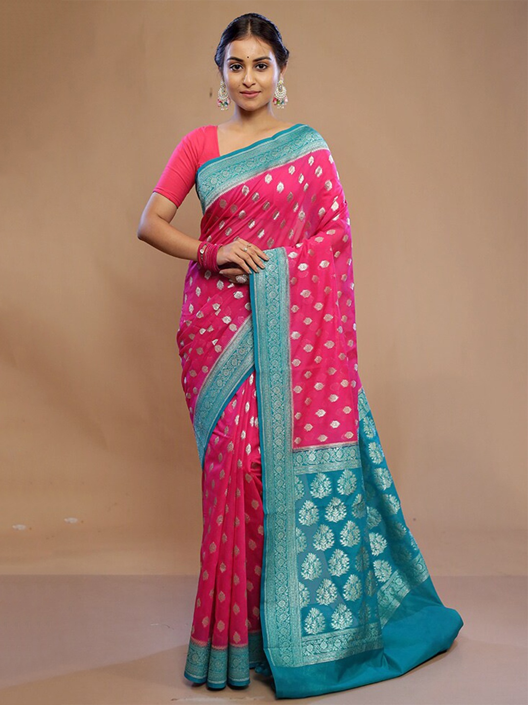 

AllSilks Ethnic Motfs Woven Designed Zari Saree, Pink