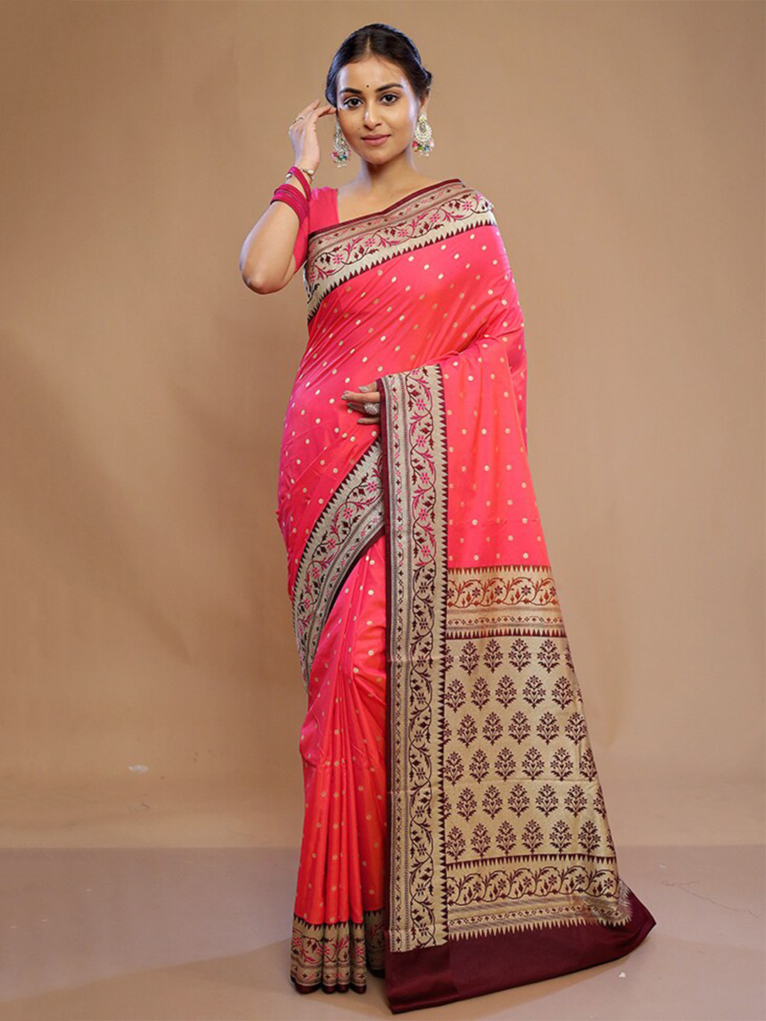 

AllSilks Ethnic Motifs Woven Design Pure Silk Saree, Pink