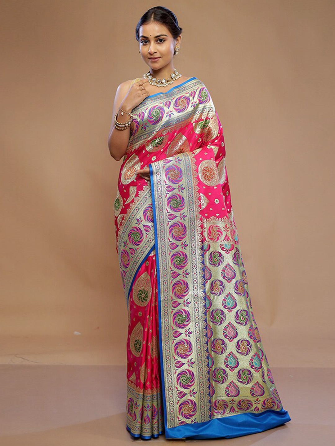 

AllSilks Ethnic Motifs Woven Design Banarasi Saree, Pink