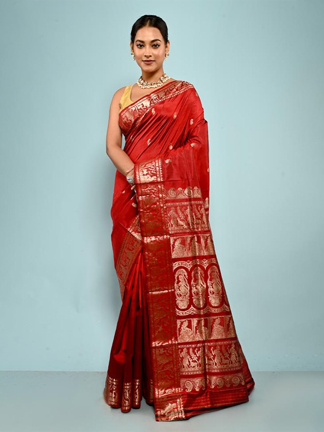 

AllSilks Paisley Woven Design Zari Detail Pure Silk Baluchari Saree, Maroon