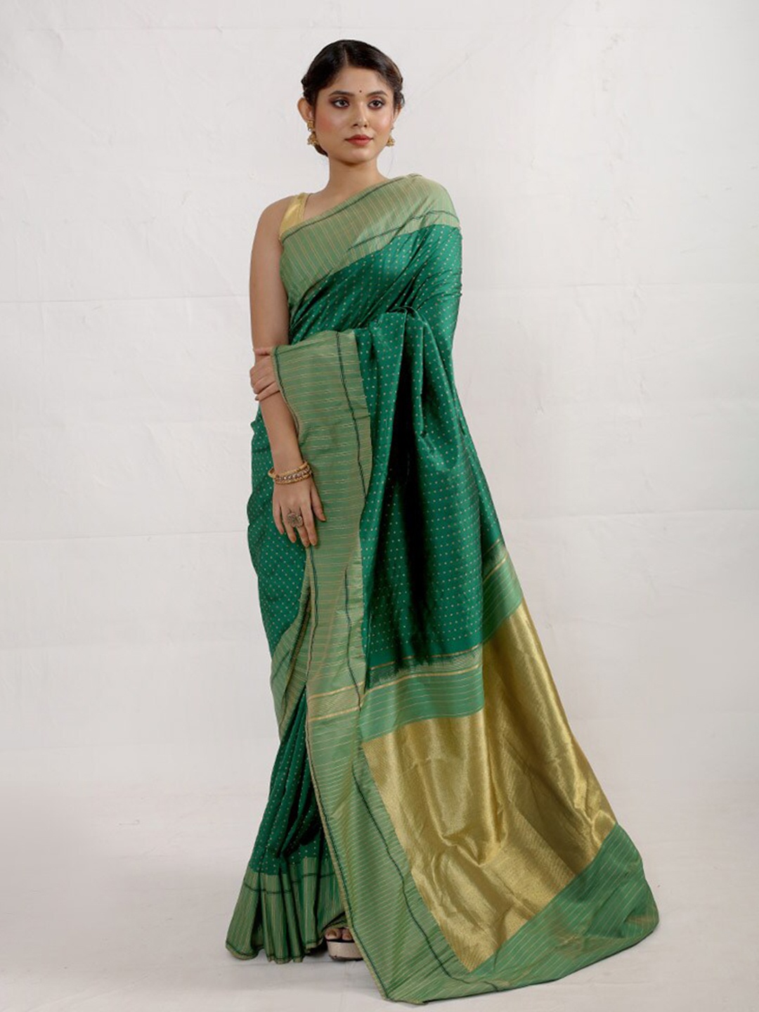 

AllSilks Polka Dots Woven Design Pure Silk Kanjeevaram Saree, Green