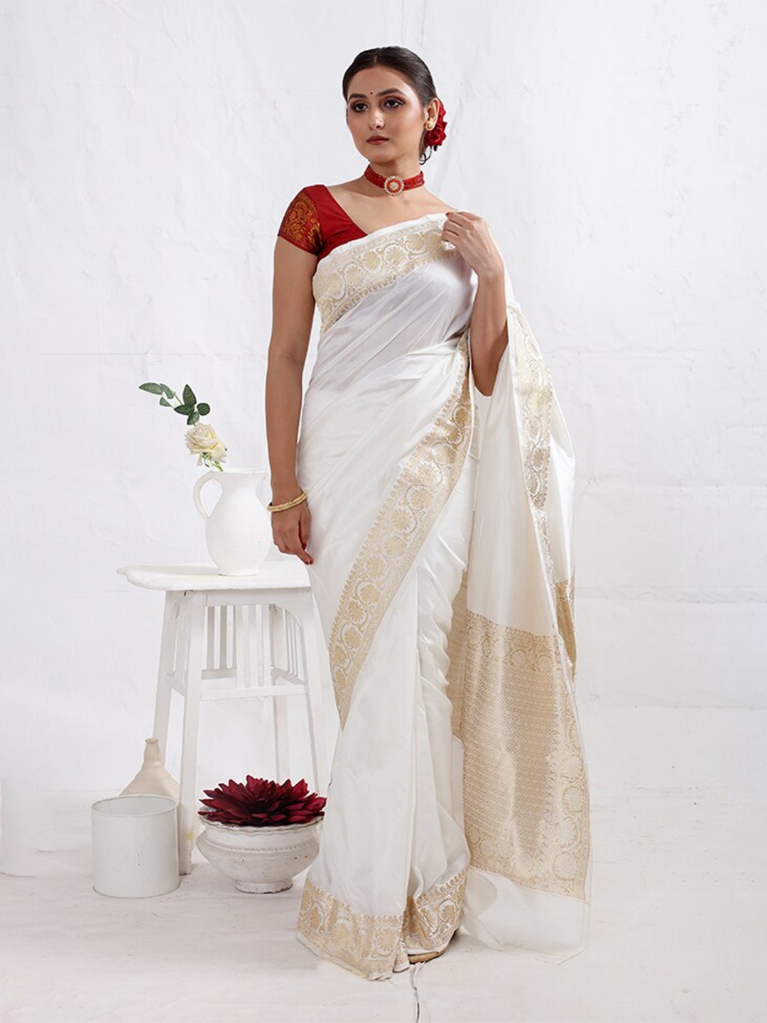 

AllSilks Zari Pure Silk Saree, White