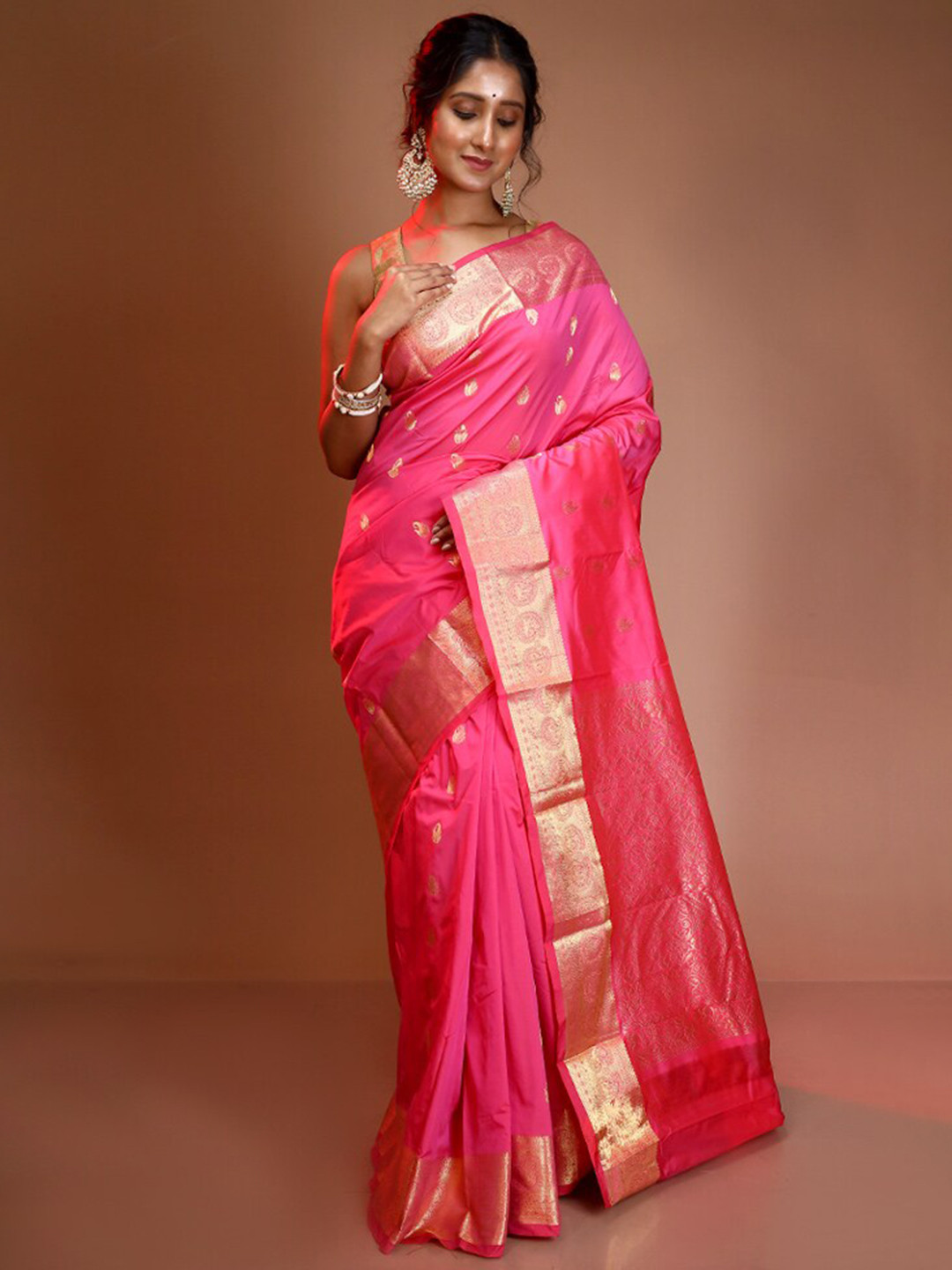 

AllSilks Ethnic Motifs Woven Design Pure Silk Kanjeevaram Saree, Pink