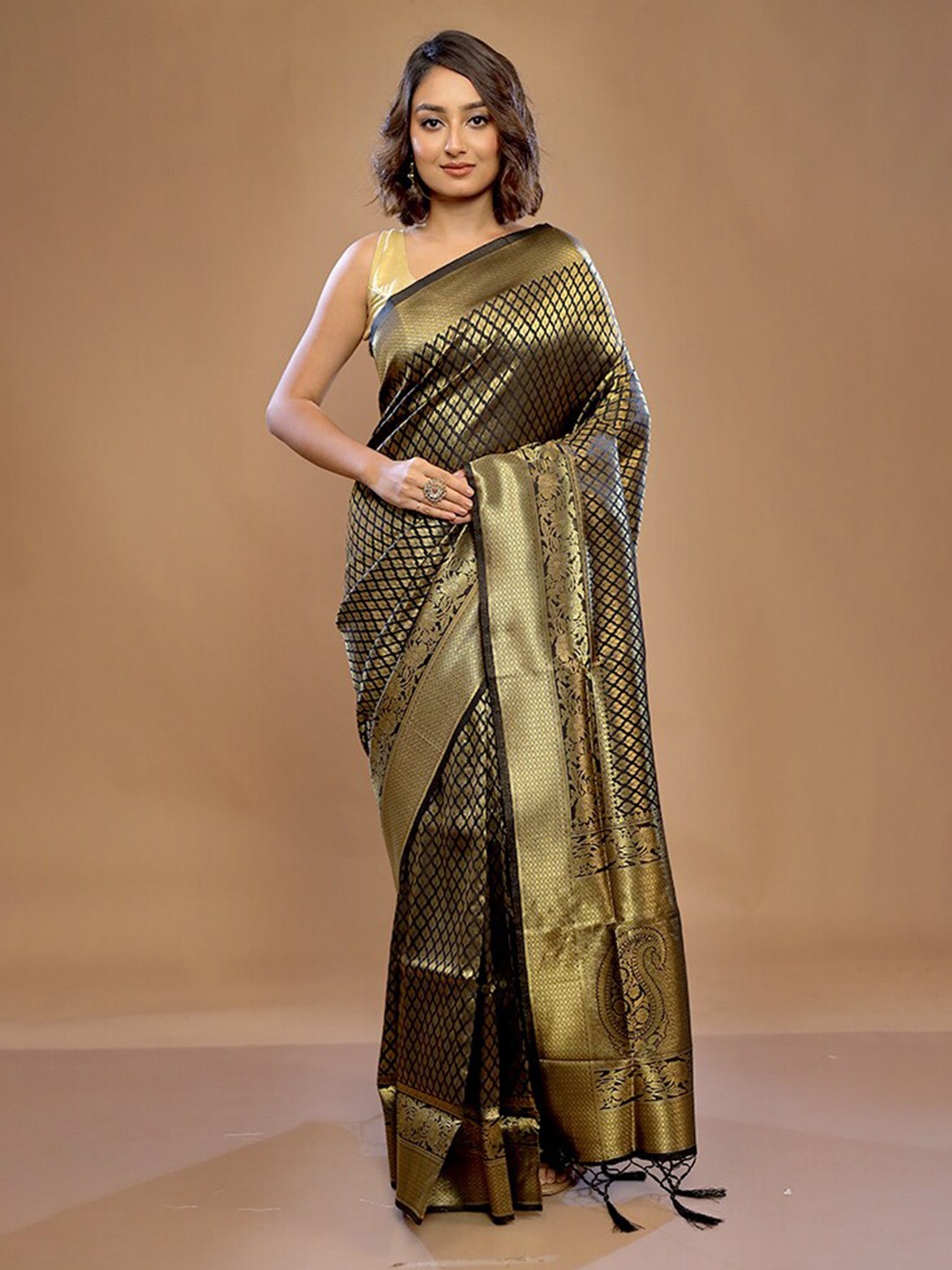 

AllSilks Gold-Toned Silk Blend Saree