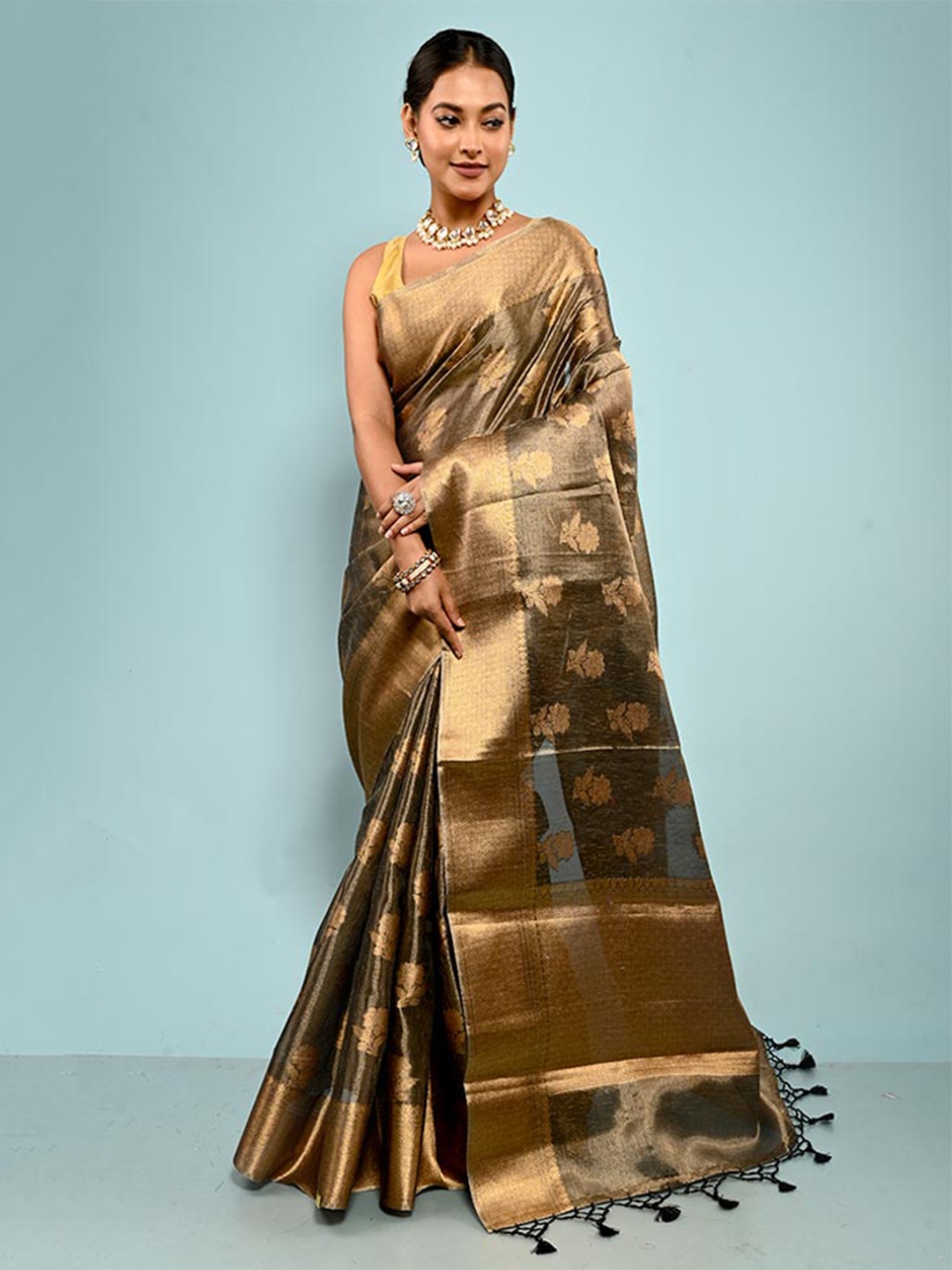 

AllSilks Ethnic Motifs Woven Design Saree, Gold