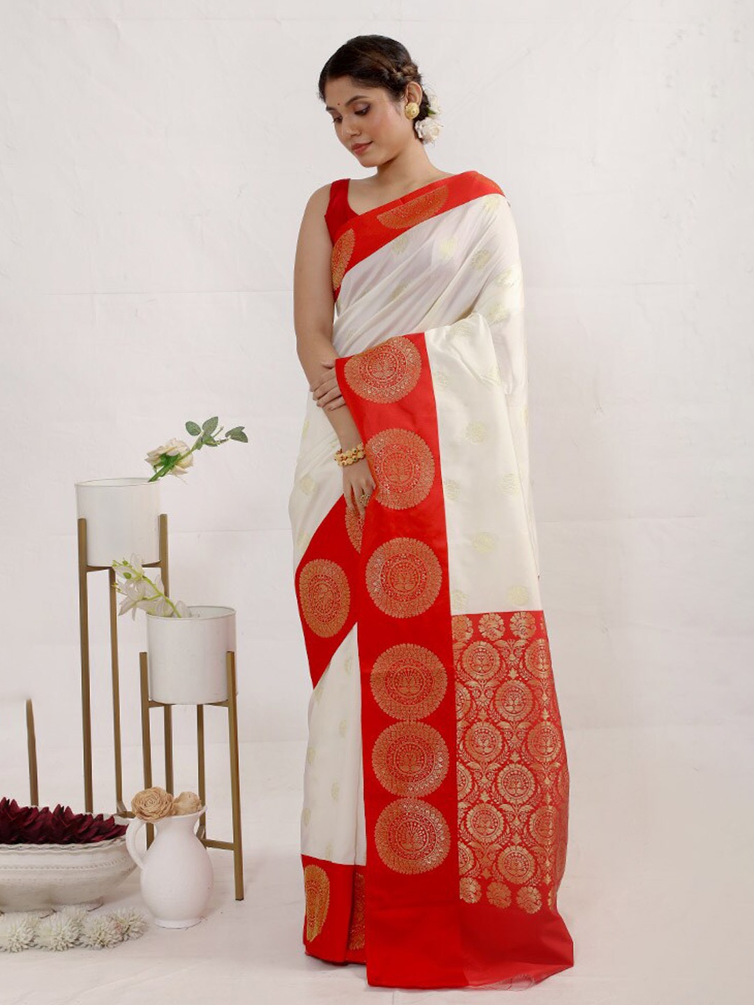 

AllSilks Ethnic Motifs Woven Design Saree, White