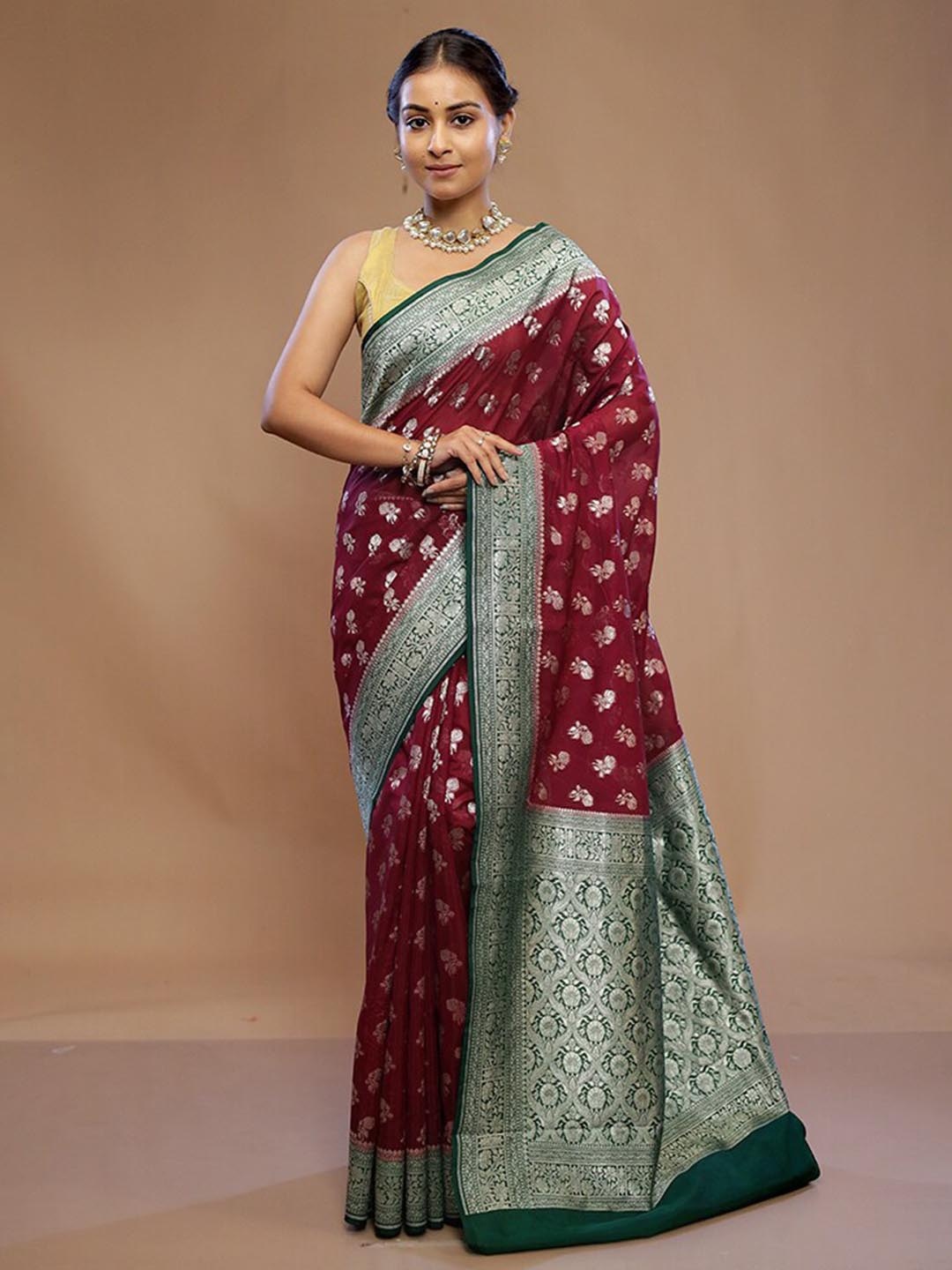 

AllSilks Ethnic Motifs Woven Design Zari Detailed Saree, Maroon