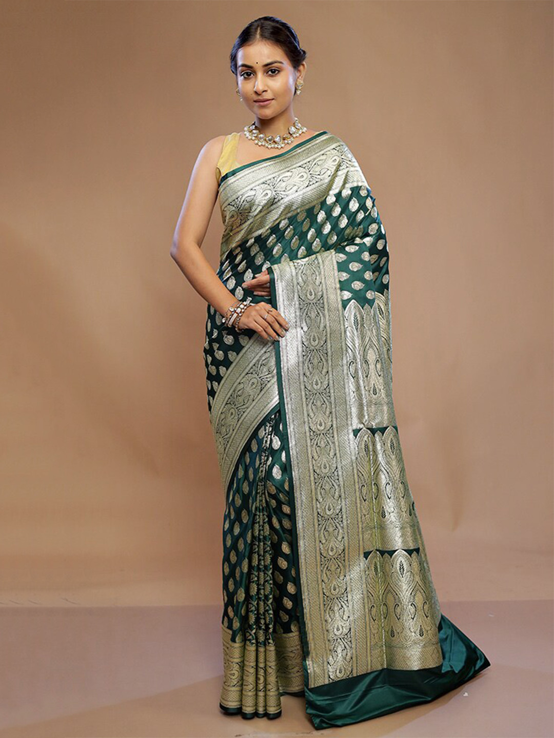 

AllSilks Ethnic Motifs Woven Design Banarasi Saree, Green