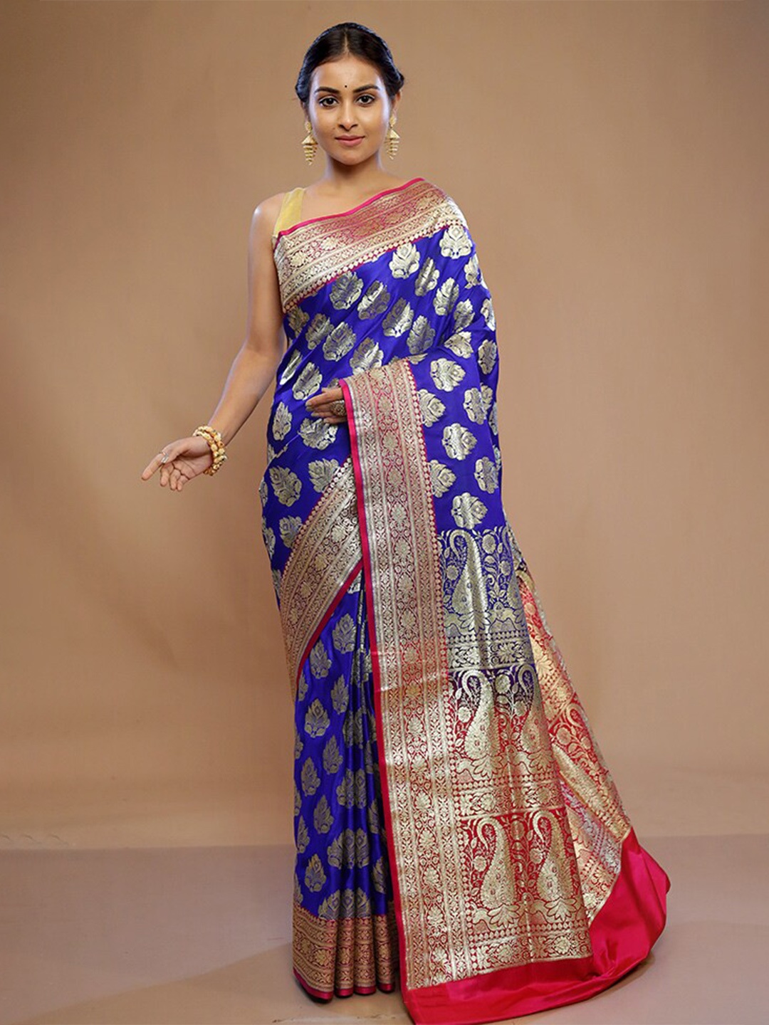 

AllSilks Ethnic Motifs Woven Design Zari Detail Banarasi Saree, Blue