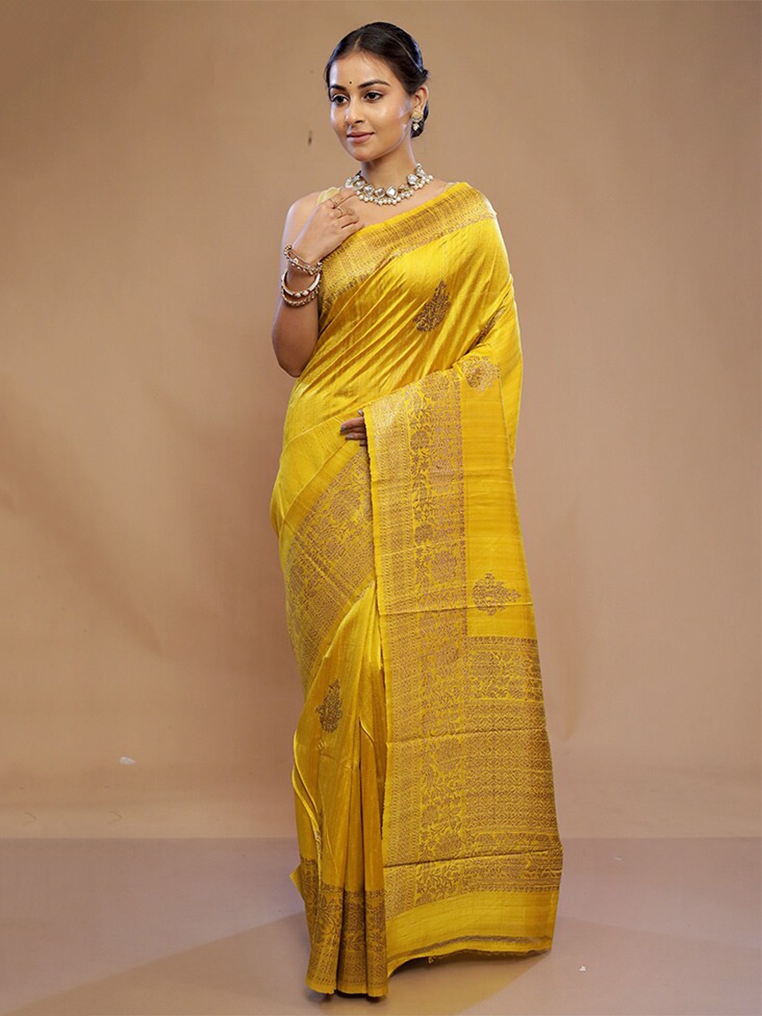 

AllSilks Ethnic Motifs Woven Design Pure Silk Tussar Saree, Yellow