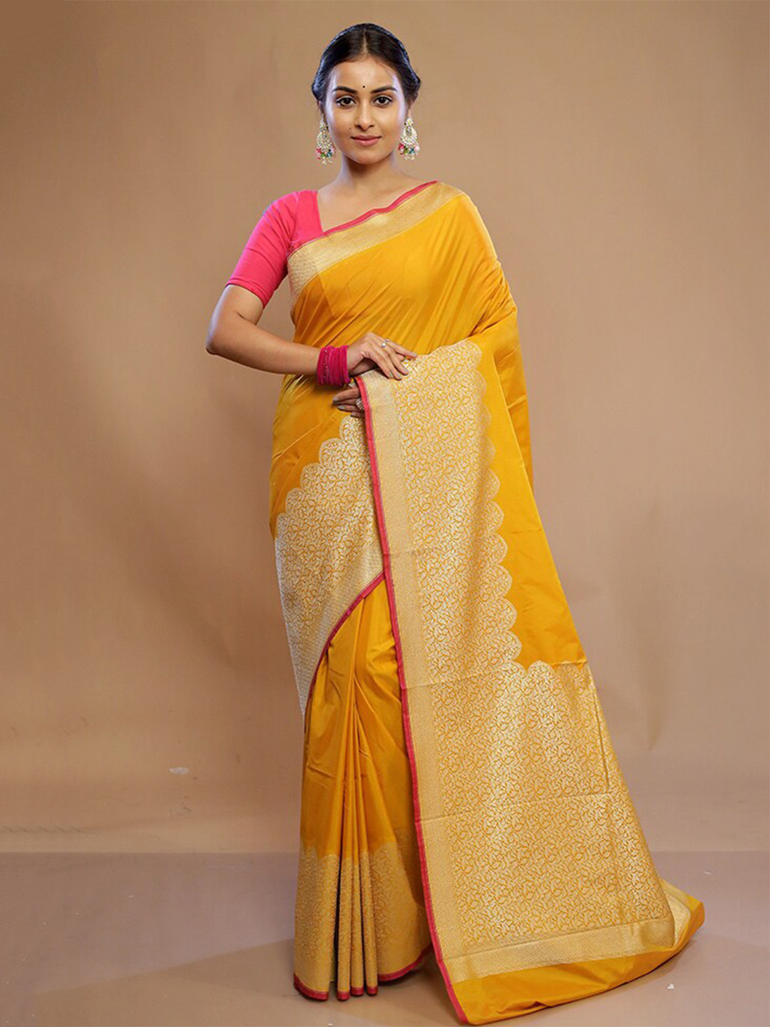 

AllSilks Zari Pure Silk Saree, Yellow