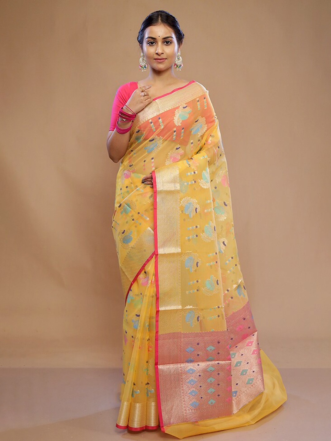 

AllSilks Ethnic Motifs Woven Design Zari Saree, Cream