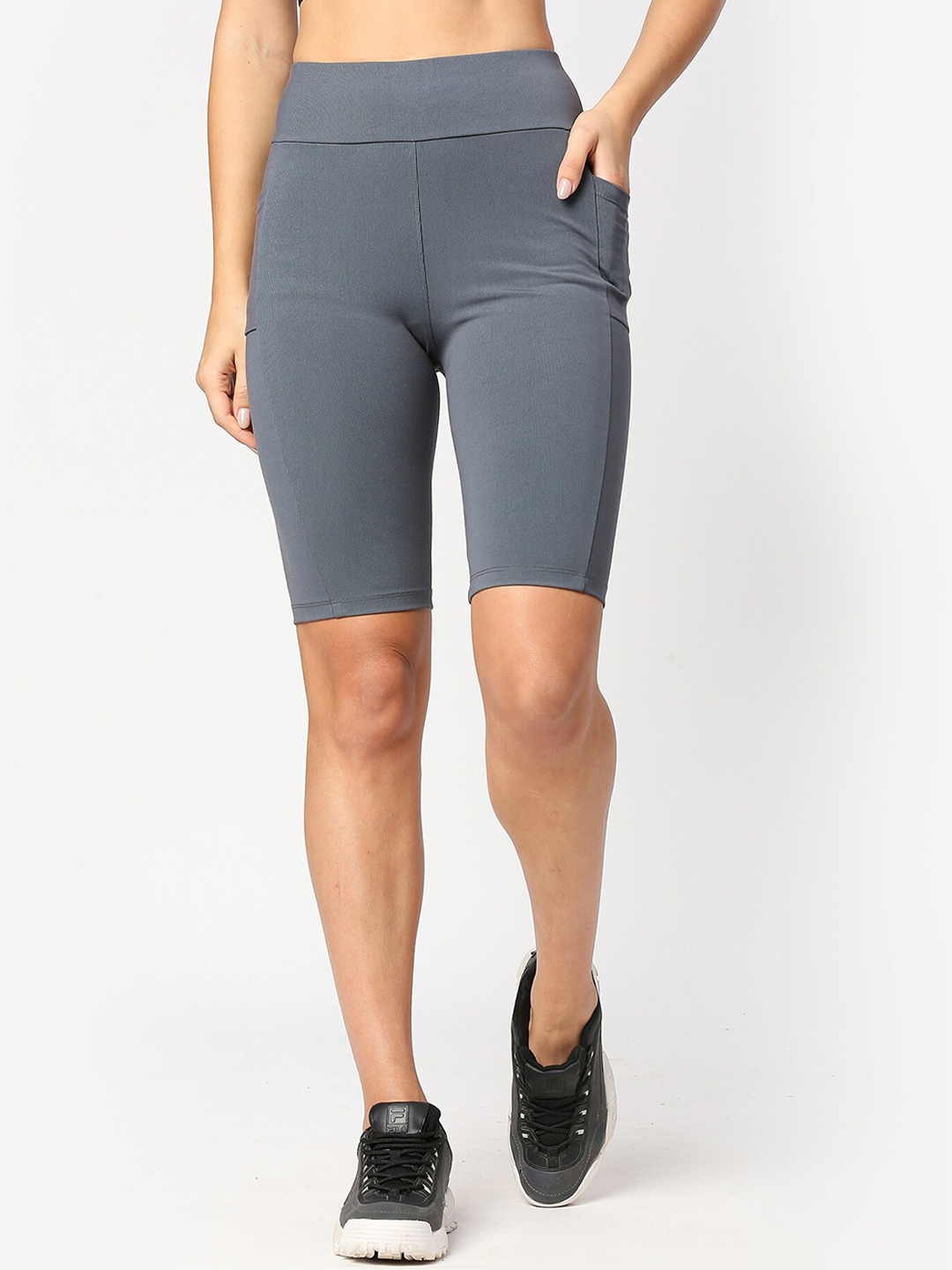

LAASA SPORTS Women Slim Fit High-Rise Training Or Gym Dri-FIT Sports Shorts, Grey melange