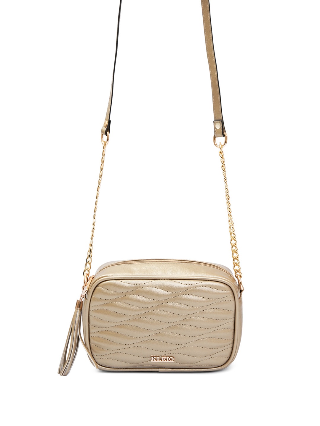 

KLEIO Structured Crossbody Sling Bag With Quilted, Gold