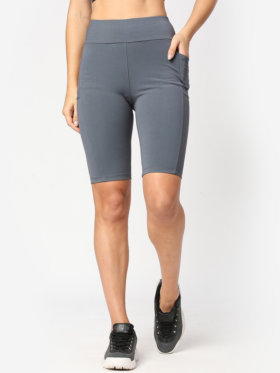 

LAASA SPORTS Women Skinny Fit High-Rise Training Or Gym Dri-FIT Sports Shorts, Grey melange
