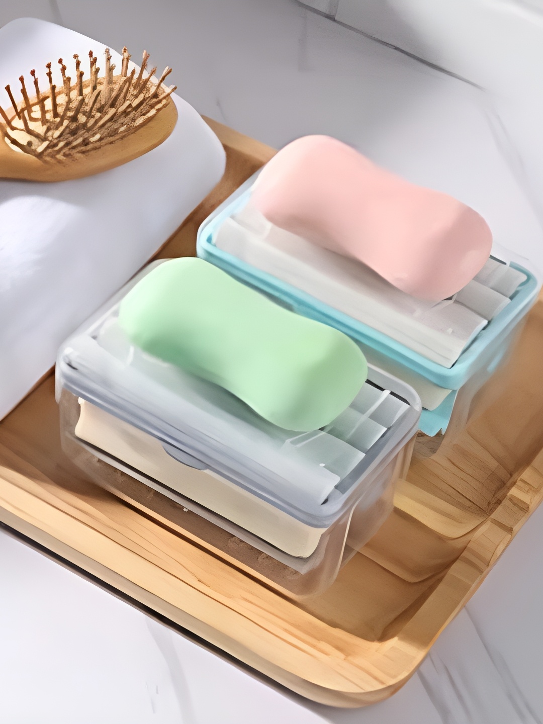 

SATSUN ENTERPRISE Transparent & Grey Striped Soap Dish With Lid