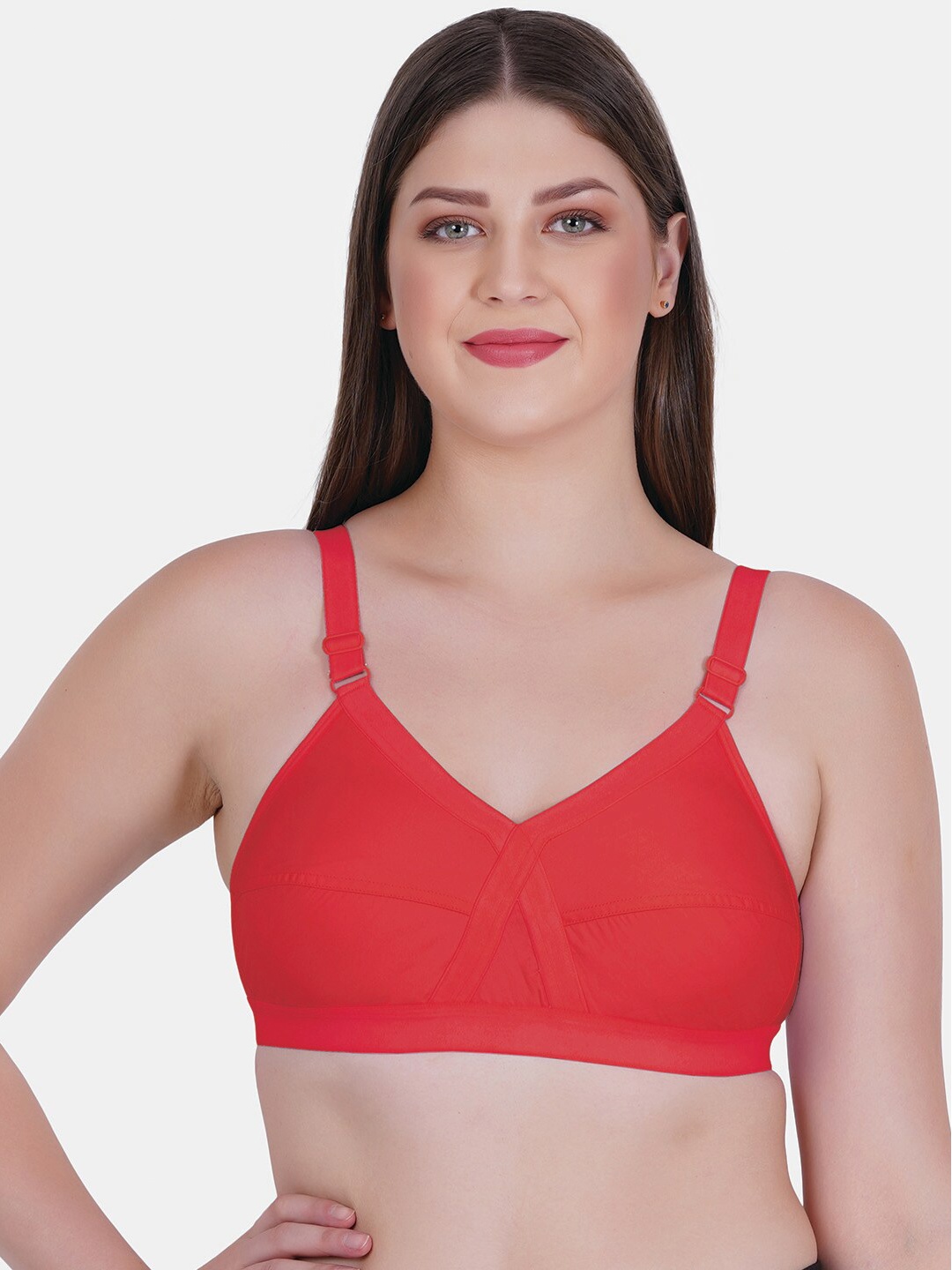 

Reveira Medium Coverage Low Support Dry Fit Everyday Seamless Bra With All Day Comfort, Red