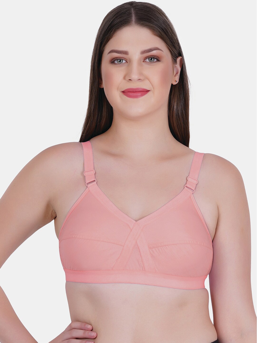 

Reveira Medium Coverage Low Support Dry Fit Everyday Seamless Bra With All Day Comfort, Peach