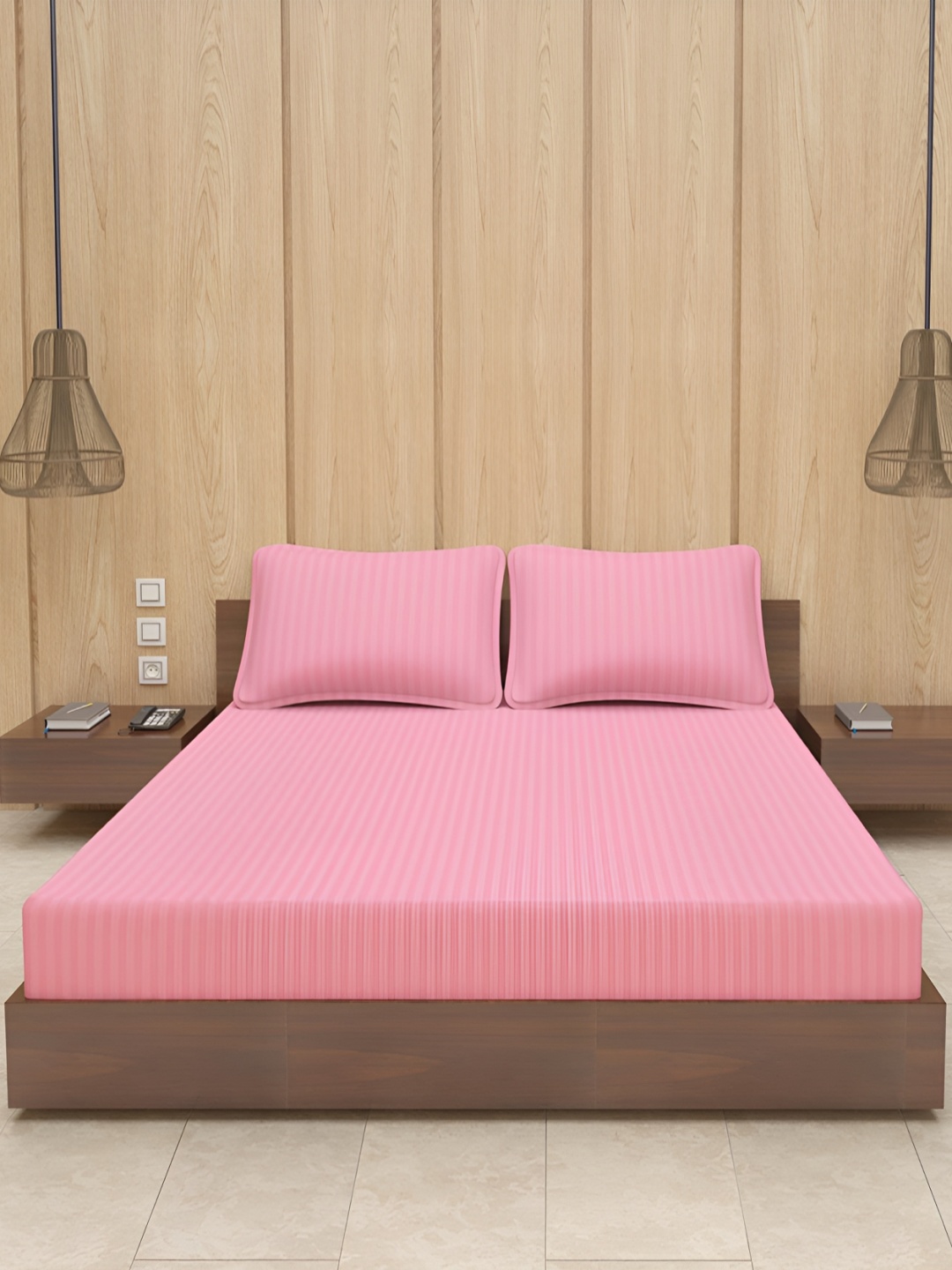 

Bevi Pink & White Striped 180 TC Double King 120 GSM Bedsheet & 2 Pillow Covers