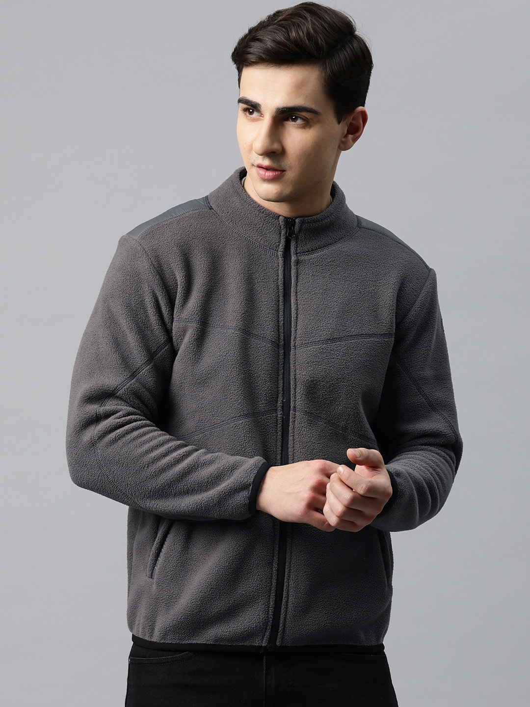 Pierre Carlo Men High Neck Fleece Sweatshirt, Grey