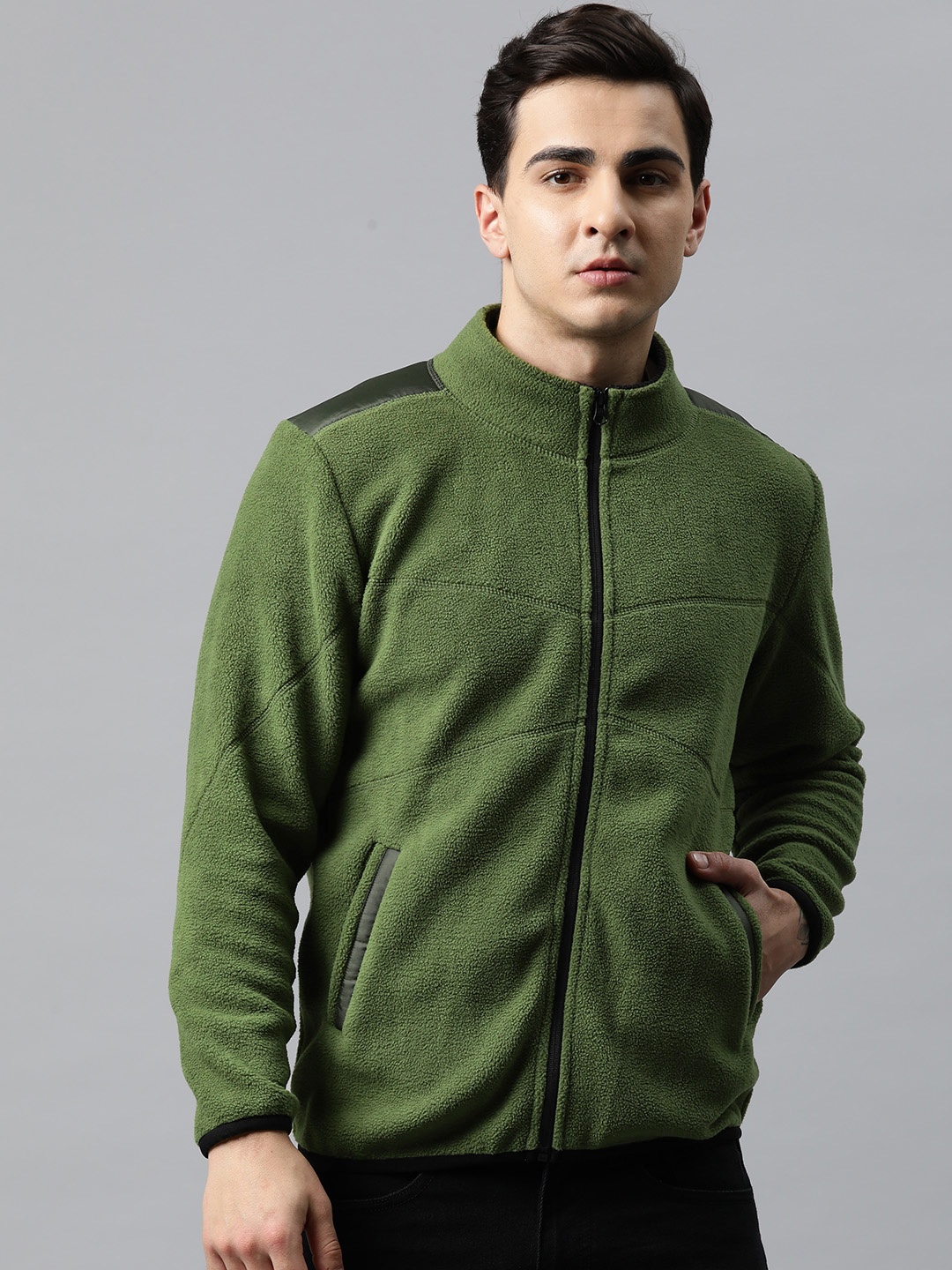 Pierre Carlo Men High Neck Fleece Sweatshirt, Green