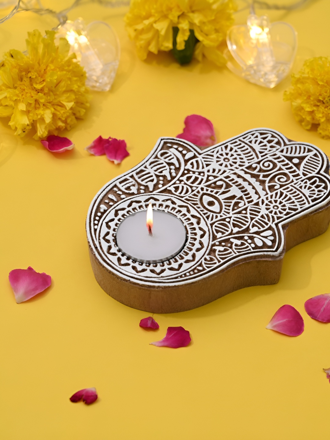 

CaratWala Brown Textured Tealight Wooden Candle Holders With Candles