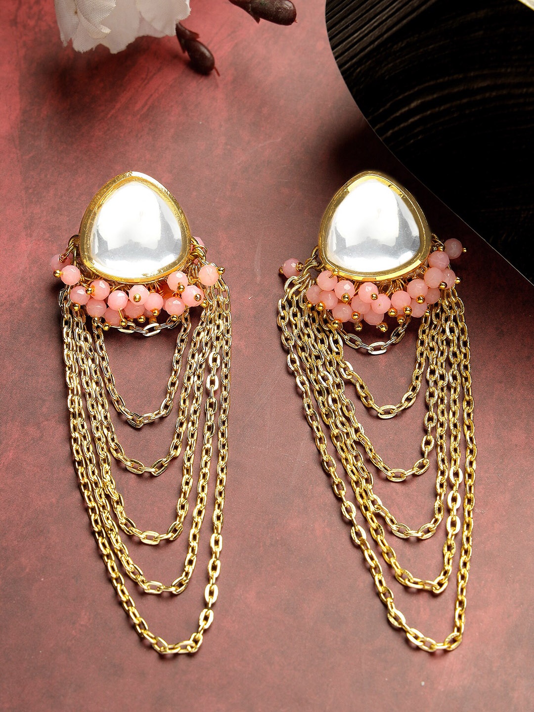 

KARATCART Gold-Plated Kundan-Studded Contemporary Drop Earrings, Pink