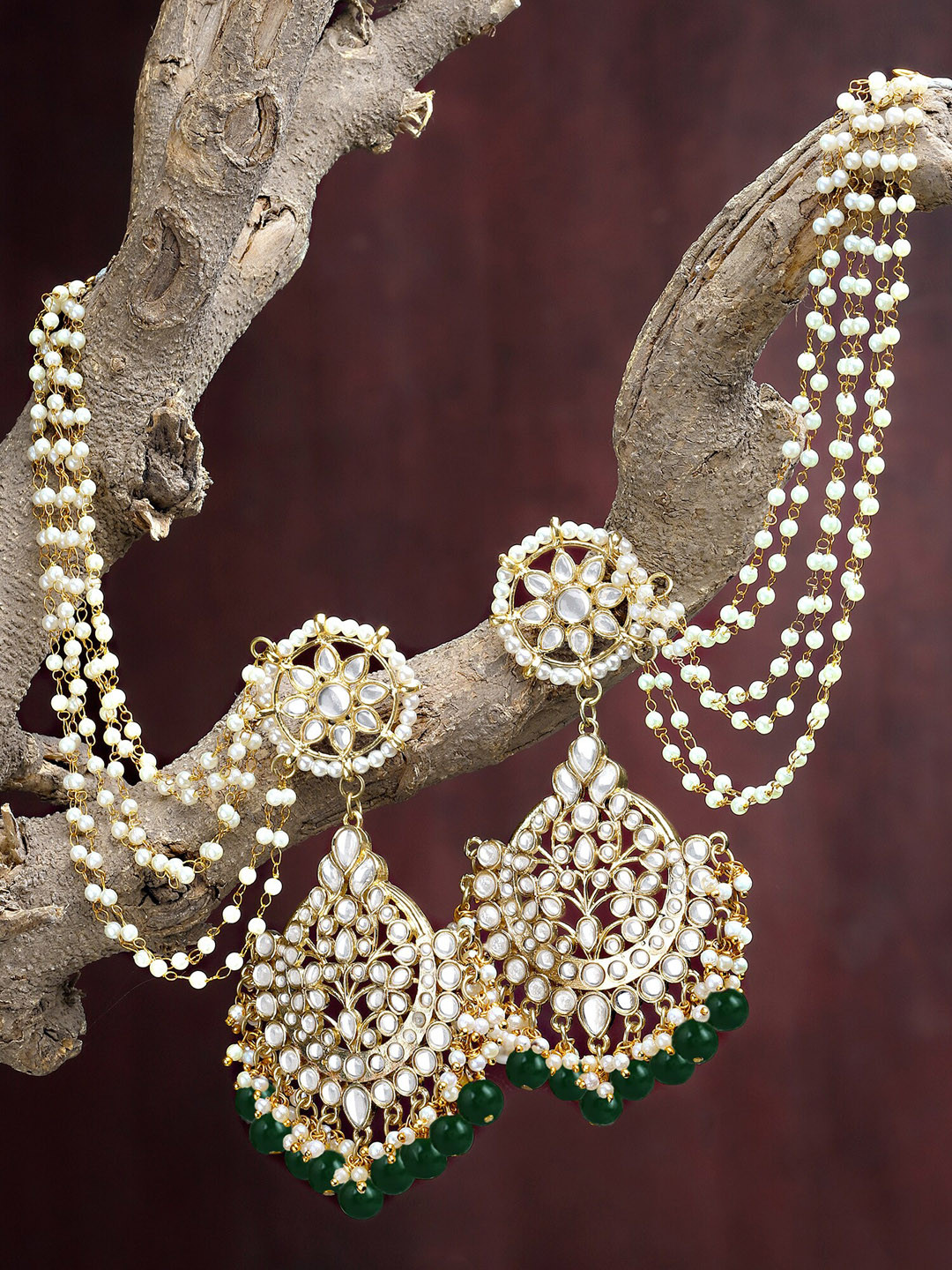 

KARATCART Gold-Plated Kundan-Studded Drop Earrings With Kaanchain