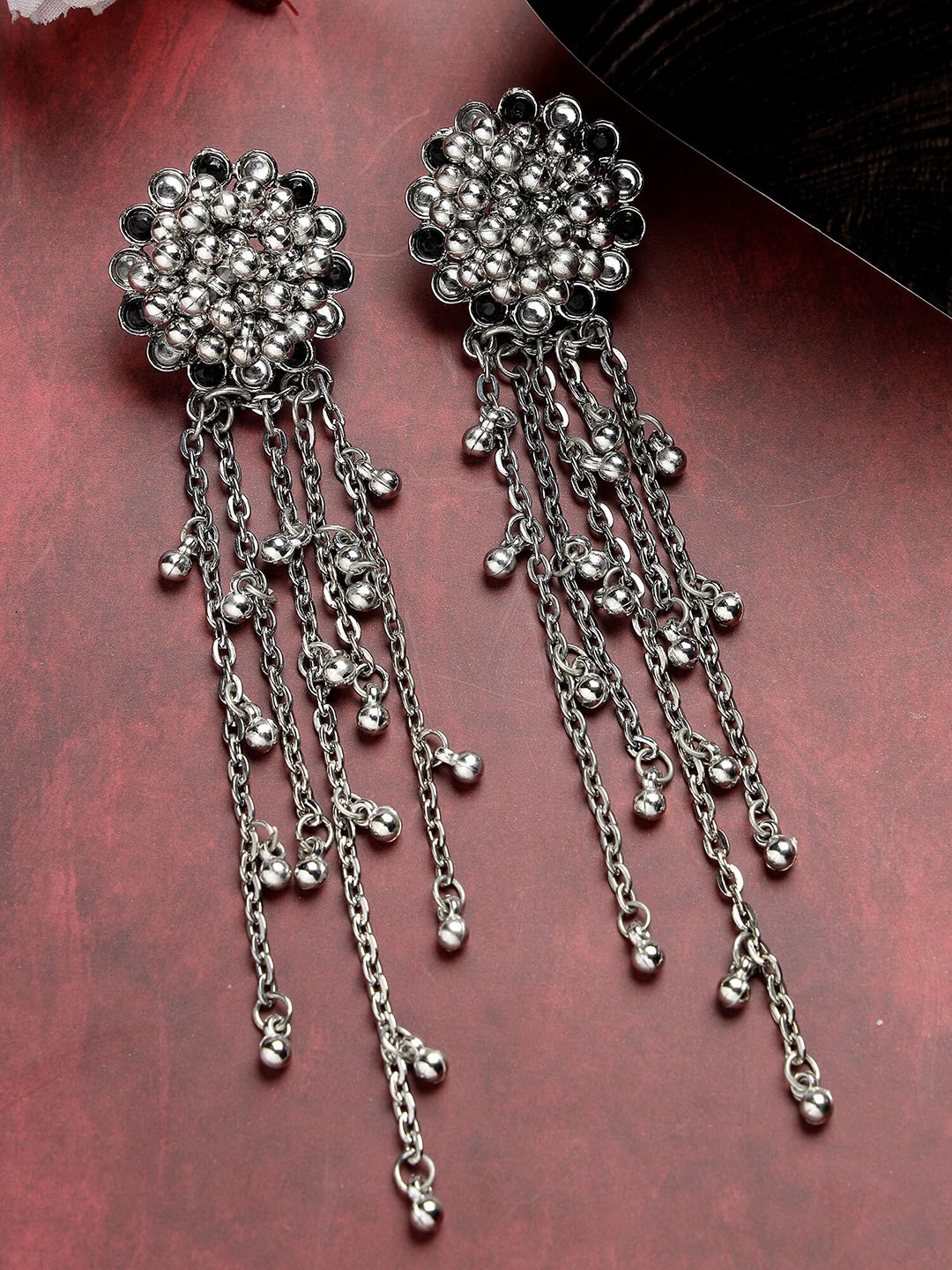 

KARATCART Silver-Plated Kundan-Studded Tasselled Drop Earrings