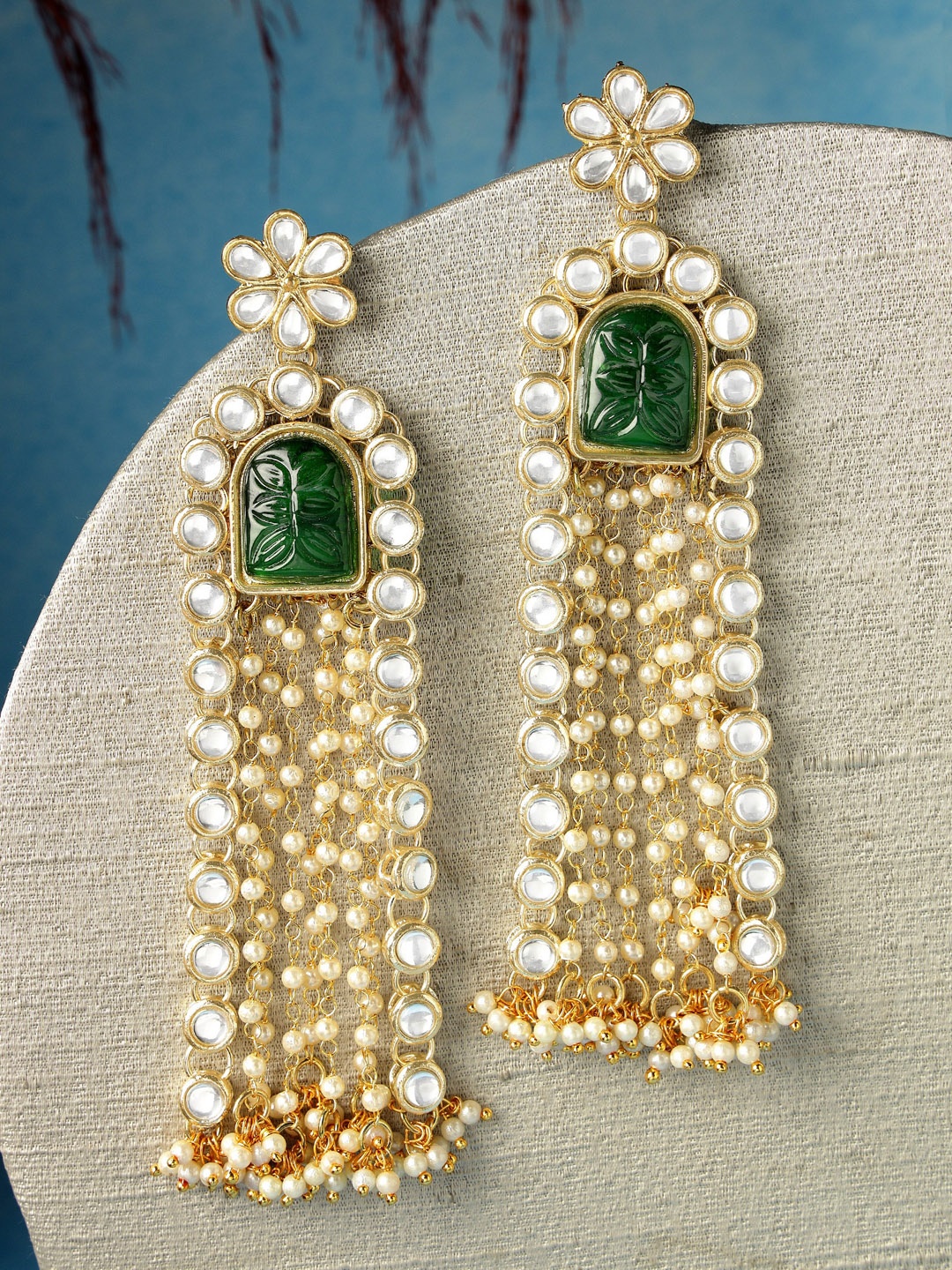 

KARATCART Gold-Plated Kundan-Studded Drop Earrings