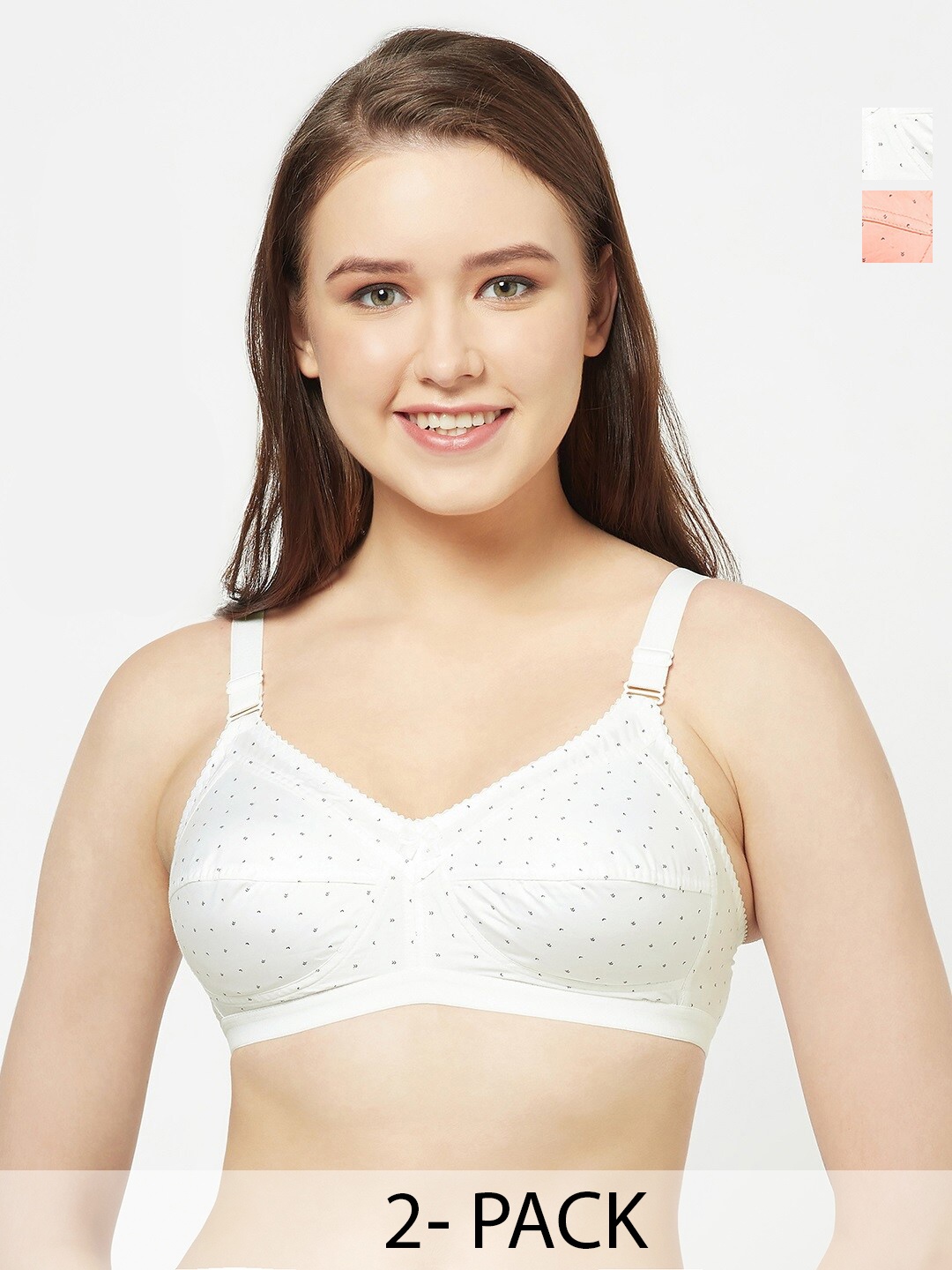 

T.T. Pack Of 2 Printed Cut & Sew Full Coverage Breathable All Day Comfort T Shirt Bras, White