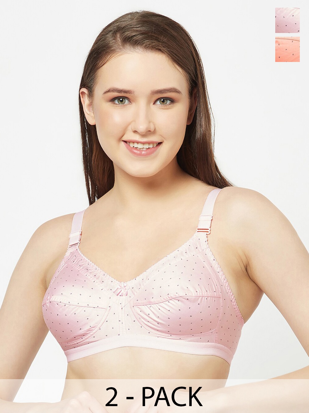

T.T. Pack Of 2 Floral Full Coverage Super Support T-shirt Bra With All Day Comfort, Orange