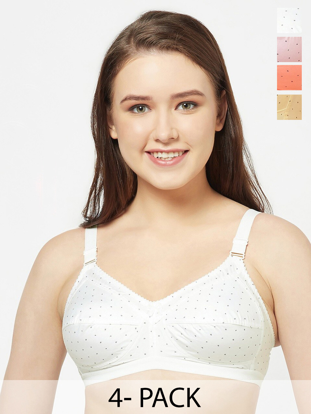 

T.T. Pack of 4 Geometric Printed Full Coverage T-shirt Bra with All Day Comfort, White